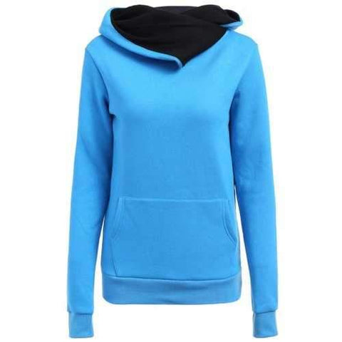 Casual Style Loose-Fitting Solid Color Long Sleeve Women's Hoodie - Blue S