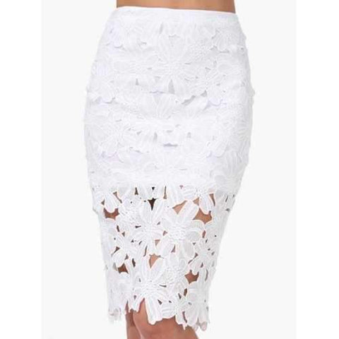 Stylish High-Waisted Elastic Waist Solid Color Bodycon Hollow Out Women's Skirt - White One Size