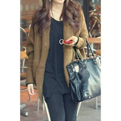 Batwing Sleeves Solid Color Short Cardigan - Coffee One Size