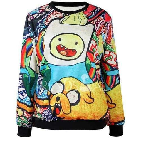 Stylish Jewel Neck Long Sleeves Cartoon Printed Sweatshirt For Women - One Size(fit Our Size)