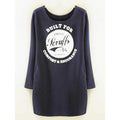 Casual Scoop Neck Letter Pattern Flocking Long Sleeve Women's Dress - Cadetblue One Size(fit Size Xs To M)