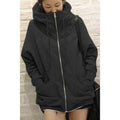 Casual Solid Color Loose-Fitting Zippered Long Sleeve Women's Hoodie - Black One Size(fit Size Xs To M)