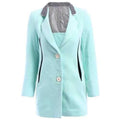 Trendy Style Lapel Neck Long Sleeve Houndstooth Splicing Worsted Women's Coat - Azure S