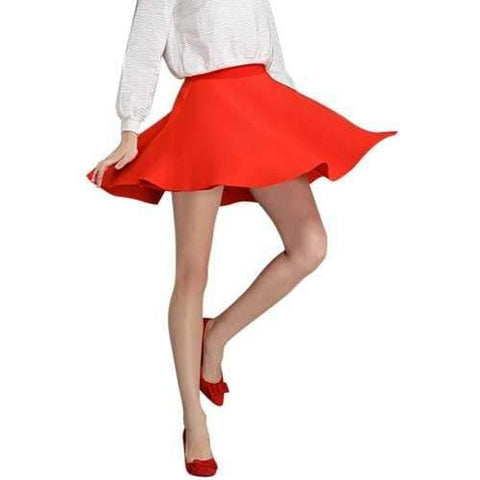 Simple Style A-Line High Waisted Solid Color Flouncing Women's Skirt - Red M