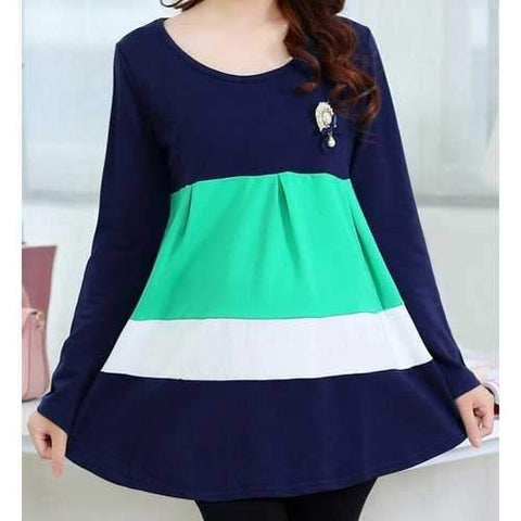 Sweet Scoop Neck Color Block Long Sleeve Maternity Dress For Women - Green 2xl