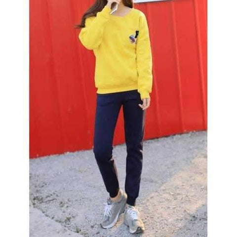 Active Round Neck Loose Long Sleeve Sweatshirt and Straight Pants Twinset For Women - Blue And Black M