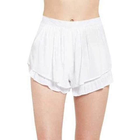 Casual Style Wide Leg Solid Color Ruffles Splicing Women's Shorts - White S