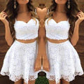 Stylish Sweetheart Neck Sleeveless Short Lace Tank Top and Skirt Suit For Women - White S