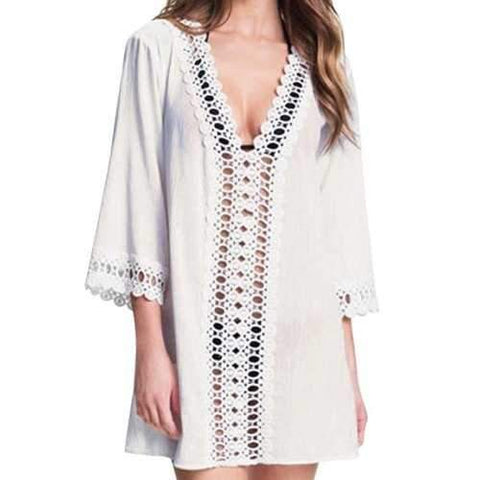 Stylish Plunging Neck Nine-Minute Sleeve Hollow Women's Blouse - White One Size(fit Size Xs To M)