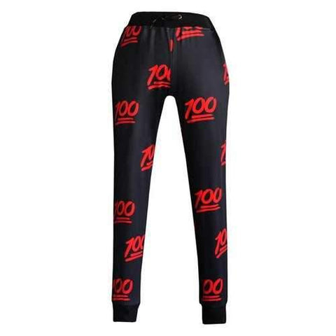 Stylish Mid-Waisted Drawstring Printed Women's Pants - Red With Black S