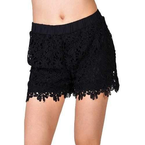 Stylish Elastic Waisted Lace Crochet Flower Women's Shorts - Black One Size(fit Size Xs To M)