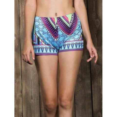 Stylish Mid-Waisted Printed Bodycon Women's Shorts - S