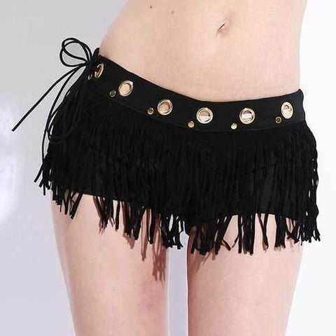 Stylish Low-Waisted Hollow Out Fringe Embellished Women's Shorts - Black L