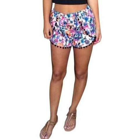 Fashionable Colorful Floral Print Globule Shorts For Women - M