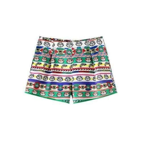 Stylish High Waisted Cartoon Tiger Print Women's Shorts - White And Green L