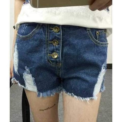 Fashionable Scratch Hole Design Tassels Slimming Denim Shorts For Women - Deep Blue Xl