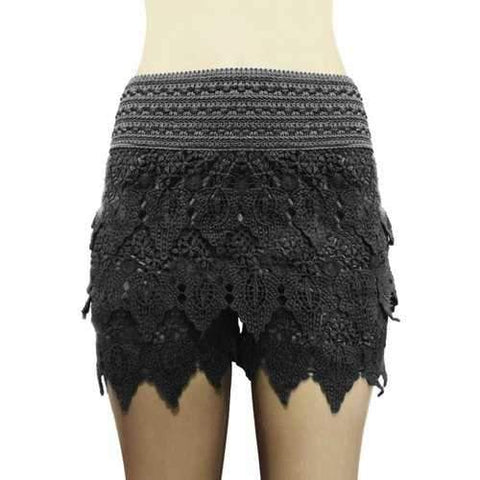 Fashionable Solid Color Lace Multi-Layered Shorts For Women - Black L