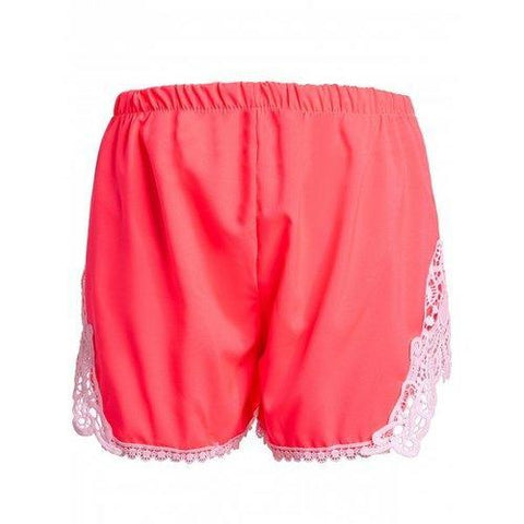 Sweet Elastic Waist Laced Ladies Pink Shorts - Pink M