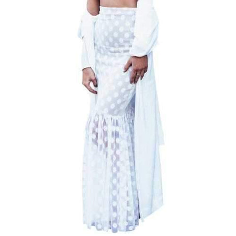 Stylish High Waisted White Lace Women's Mermaid Skirt - White M