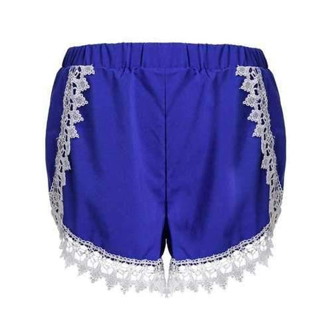 Sweet Elastic Waist Laced Loose Shorts For Women - Blue S