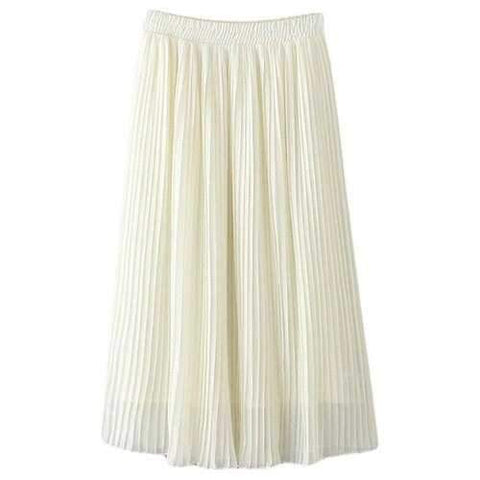 Stylish High Waisted Pleated Chiffon Women's Skirt - White L