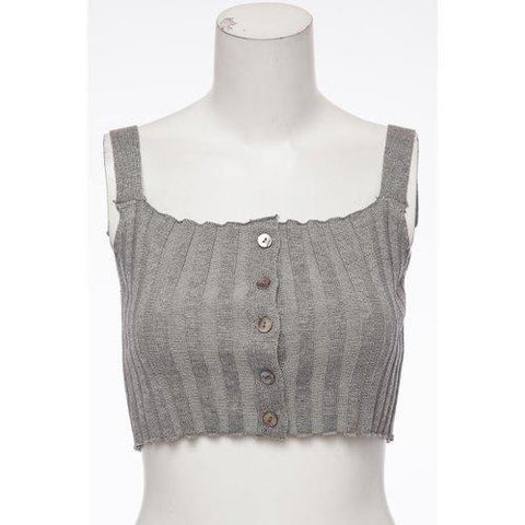 Sexy U Neck Solid Color Buttoned Crop Top For Women - Gray One Size(fit Size Xs To M)