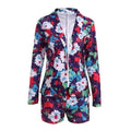 Shawl Collar Long Sleeve Floral Print Blazer + High-Waisted Shorts Women's Suits - L