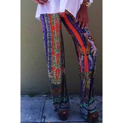 Casual Style Elastic Waist Flower Print Wide Leg Women's Exumas Pants - Xl