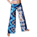 Stylish Elastic Waist Printed Wide Leg Colored Women's Exumas Pants - Blue L