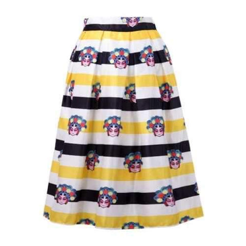 Stylish High-Waisted Ruffled A-Line Character Print Stripes Women's Midi Skirt - Yellow One Size(fit Size Xs To M)