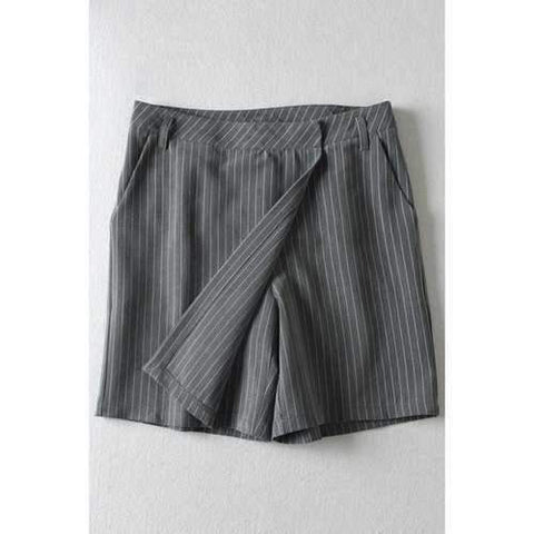 Stylish Zipper-Fly Vertical Stripes Pocket Design Women's Pantskirt - Gray S