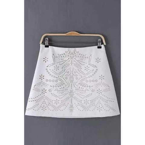 Fashionable Floral Pattern Openwork Zipper Fly Skirt For Women - White S