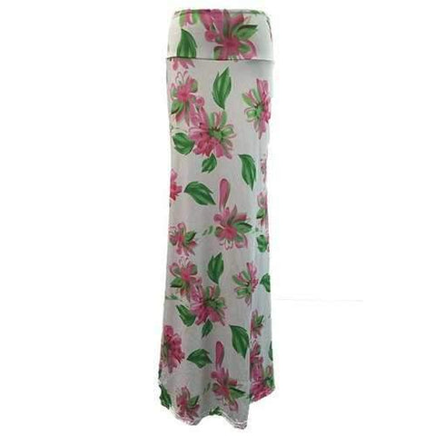 Stylish High-Waisted Flower Print Women's Long Bodycon Skirt - White Xl