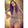 Stylish Long Sleeve Argyle Print Blouse and Shorts Women's Suit - Purplish Blue M