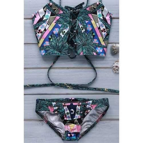 Cami Totem Print Women's Bikini Set - Deep Green S