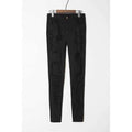 Chic Mid-Waisted Pure Color Hole Design Women's Jeans - Black M