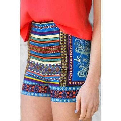 Ethnic Style Colorful Floral Stripe Print Shorts For Women - L