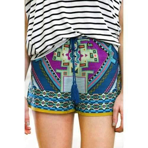 Ethnic Style Color Block Abstract Print Shorts For Women - L