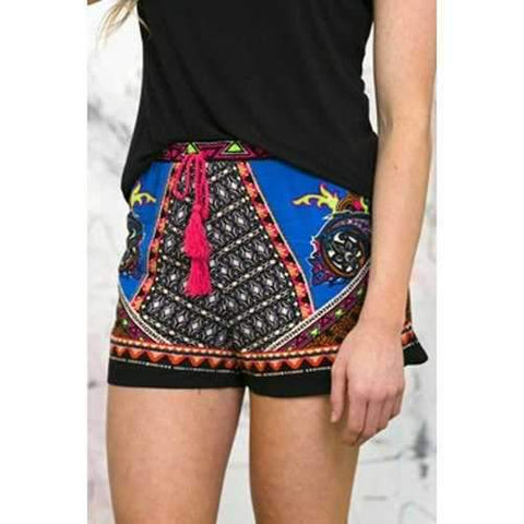 Ethnic Style Tie-Up Printed Shorts For Women - L