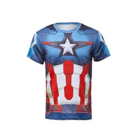 Stylish Skinny Round Neck 3D Captain America Print Short Sleeve Quick-Dry Superhero T-Shirt For Men - Blue Xs