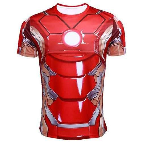 Modish Skinny Round Neck 3D Iron Man Mark43 Pattern Short Sleeve Quick-Dry Superhero T-Shirt For Men - Red S