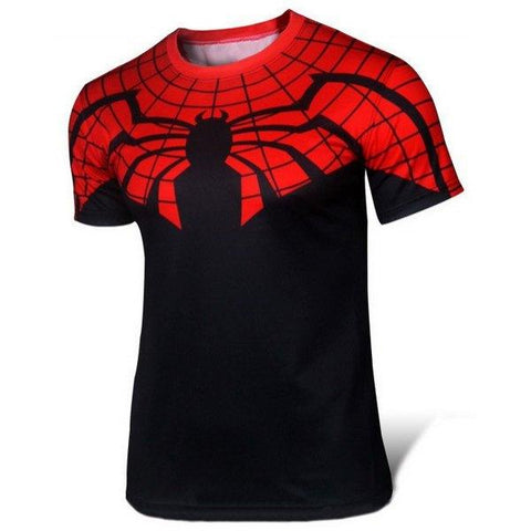 Stylish Skinny Round Neck 3D Spider-Man Pattern Color Block Short Sleeve Superhero T-Shirt For Men - Red With Black M