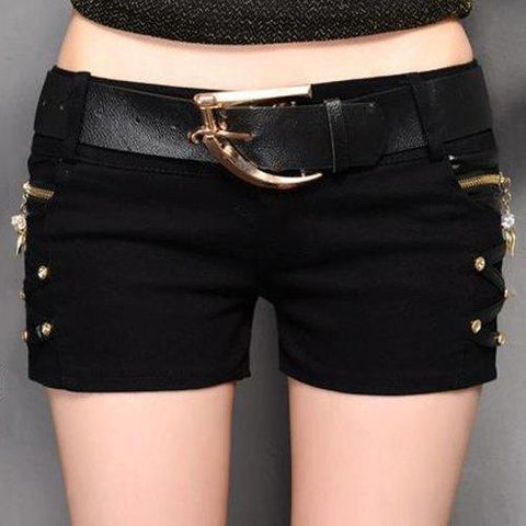 Stylish PU Leather Splicing Chained Shorts For Women - Black M