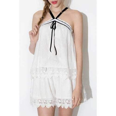 Fashionable Pure Color Lace Shorts For Women - White S
