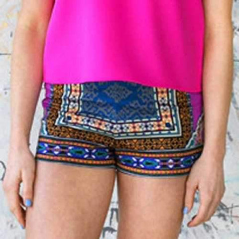 Ethnic Style Elastic Waist Tribal Print Slimming Women's Shorts - S