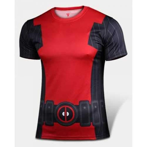 Stylish Skinny Round Neck 3D Deadpool Pattern Short Sleeve Quick-Dry Superhero T-Shirt For Men - Red L