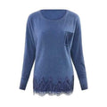 Casual Round Neck Long Sleeve Lace Hem Patchwork Pocket Women's Sweater - Purplish Blue One Size(fit Size Xs To M)