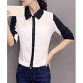 Simple Style Black and White Spliced Long Sleeve Chiffon Shirt For Women - White And Black 2xl