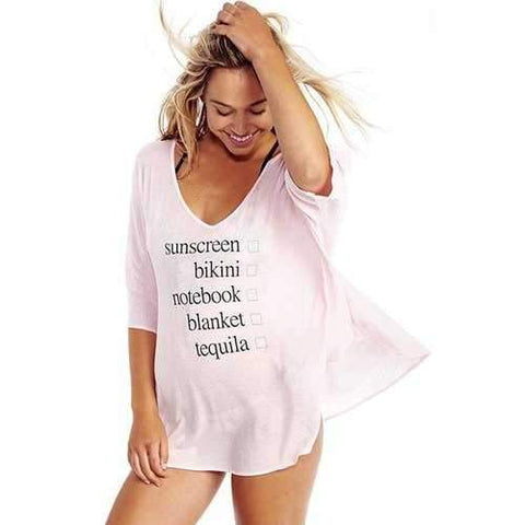 Stylish V Neck Half Sleeve Letter Print Women's T-Shirt - Pink S