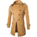 Special Top Fly Multi-Button Epaulet Design Woolen Blend Turn-down Collar Long Sleeves Men's Peacoat - Camel M